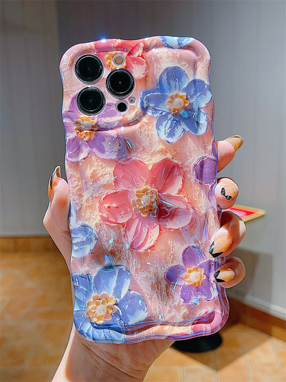 JCX Oil Painting Style Blue Floral iPhone Case