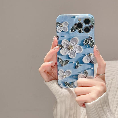 JCX Oil Painting Style Blue Floral iPhone Case