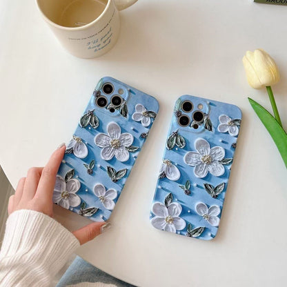 JCX Oil Painting Style Blue Floral iPhone Case