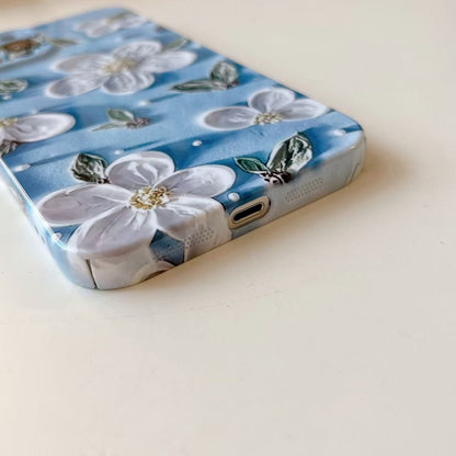 JCX Oil Painting Style Blue Floral iPhone Case